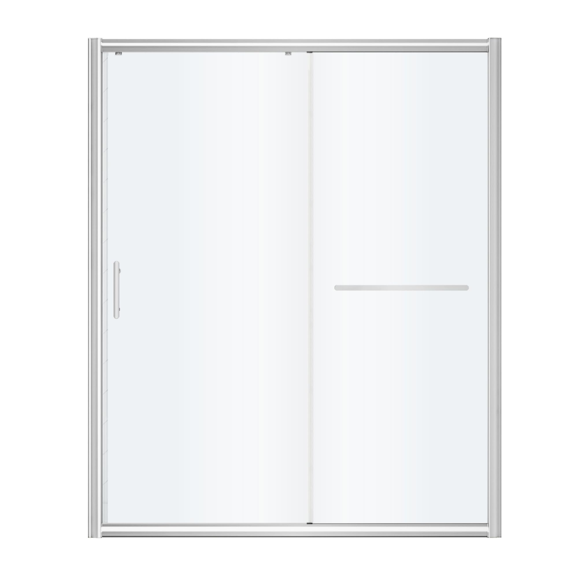 Frosted Sliding Shower Door 55-60" W x 72" H, Matte Black, Single Sliding Door, Framed, 1/4" (6mm) SGCC Tempered Glass, Reversible Installation
