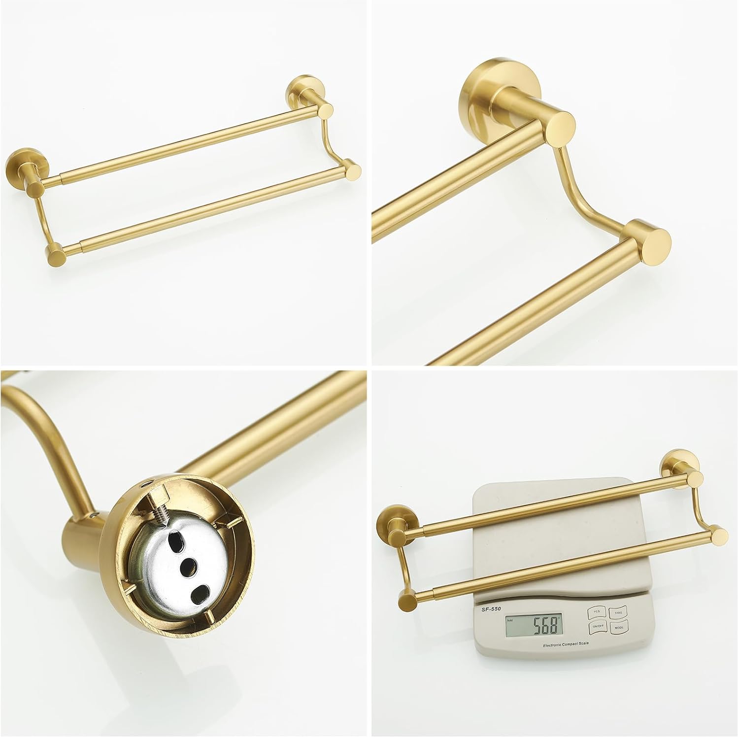 BESy Adjustable 16-26 Inches Double Bath Towel Bar for Bathroom SUS304 Stainless Steel Towel Holder, Hotel Style Wall Mount with Screws Hand Towel Bar，Towel Rack Rod Hanger, Brushed Gold Finish