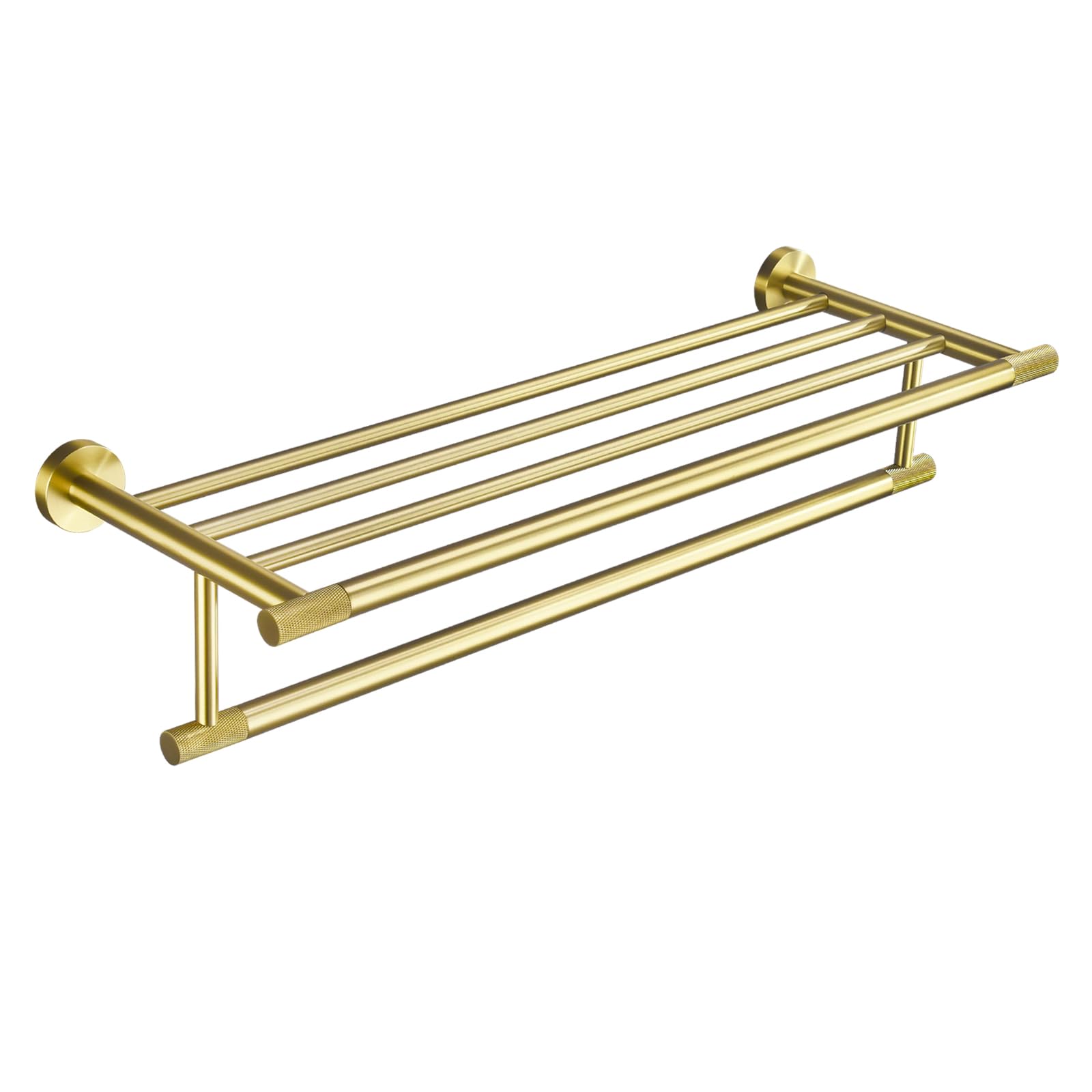 24-Inch Brushed Gold Towel Racks for Bathroom Wall-Mounted, with Solid Brass Knurled Accents, Rust-Resistant 304 Stainless Steel