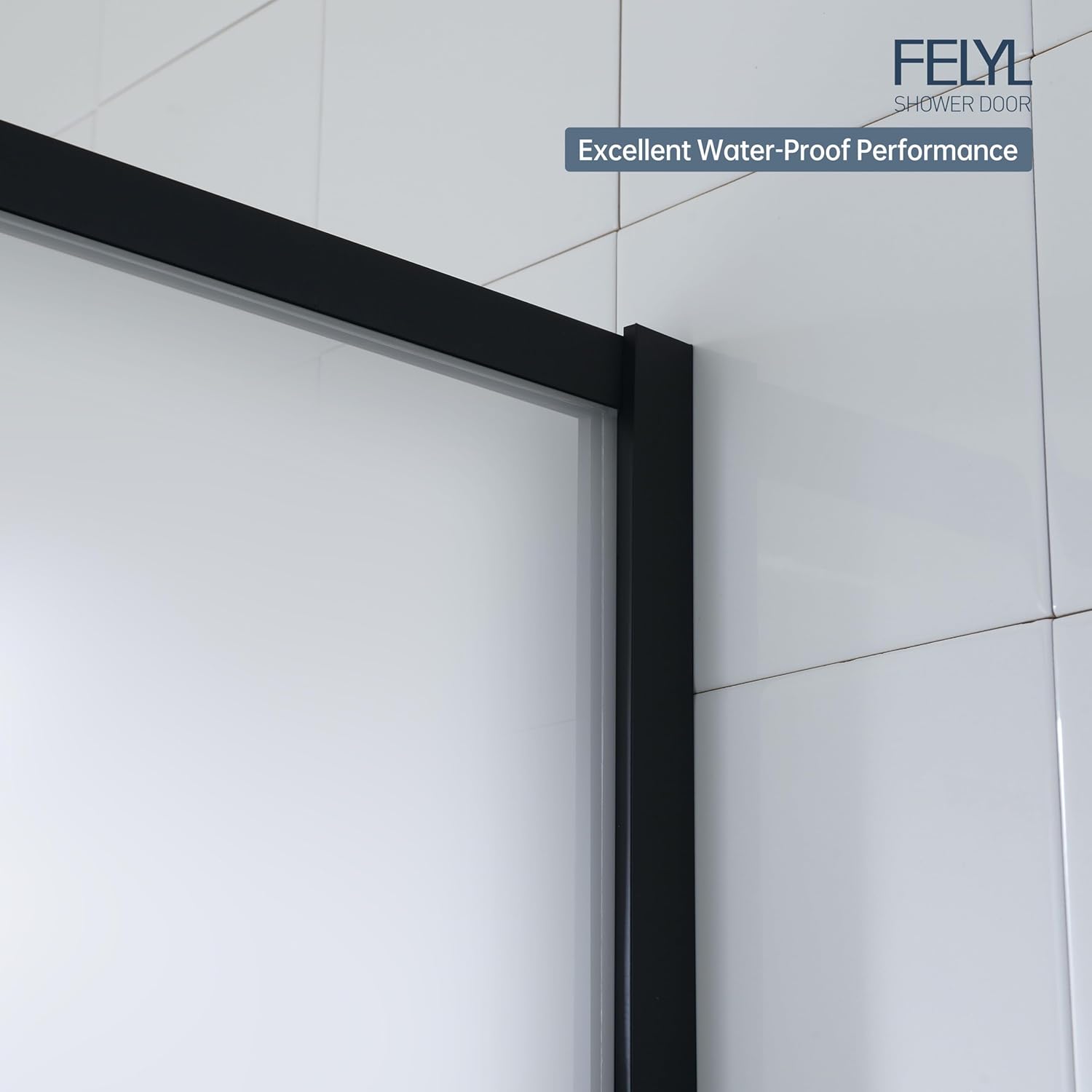 Frosted Shower Glass Panel 34" W x 72" H, Matte Black, Framed Fixed Glass Panel, 5/16" (8mm) SGCC Tempered Glass, Reversible Installation