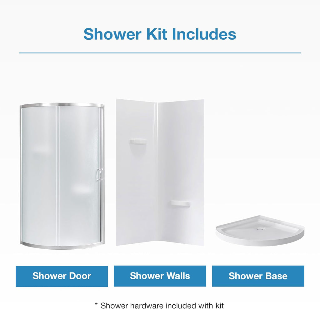 OVE Decors Breeze 34 in. Corner Shower Frosted Sliding Door with Base in Satin Nickel Finish