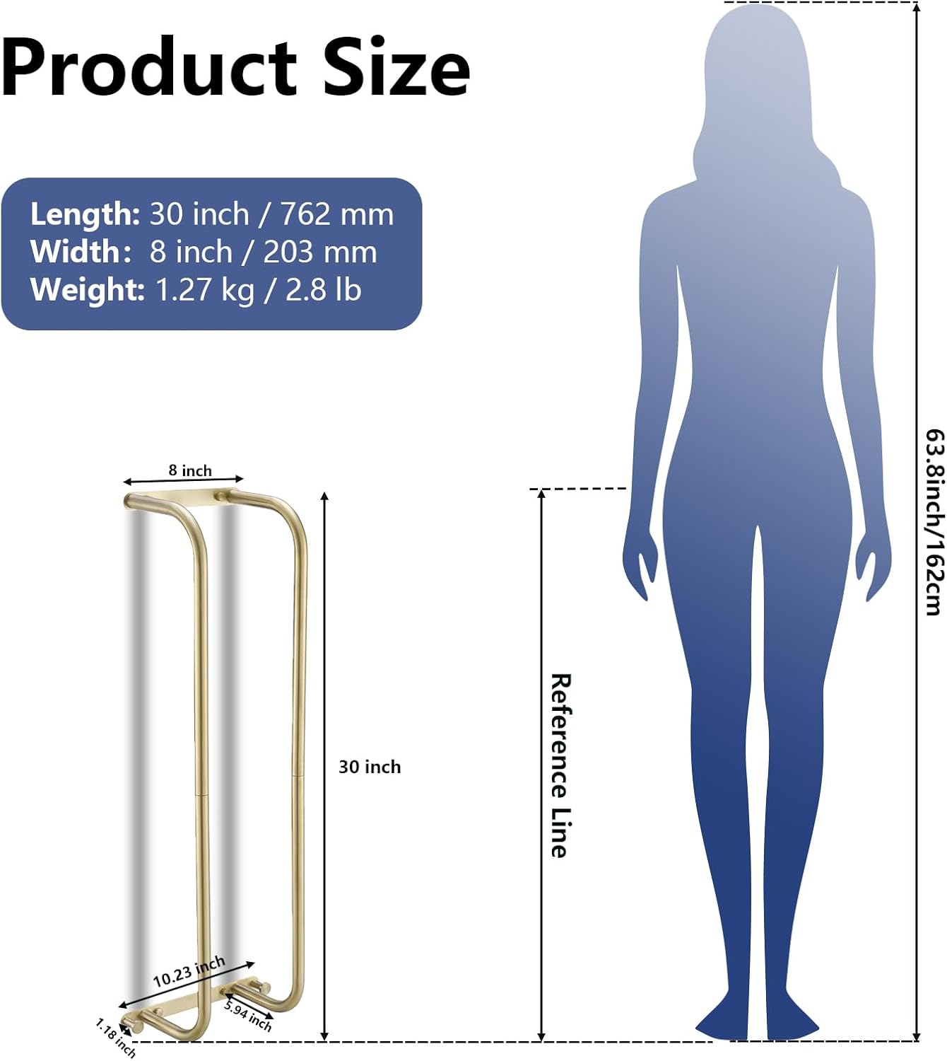 BWE Brushed Gold Towel Racks for Bathroom, Wall Mounted Towel Rack for Rolled Towels, Bathroom Towel Storage, Stainless Steel Vertical Towel Holder, Bathroom Organizer