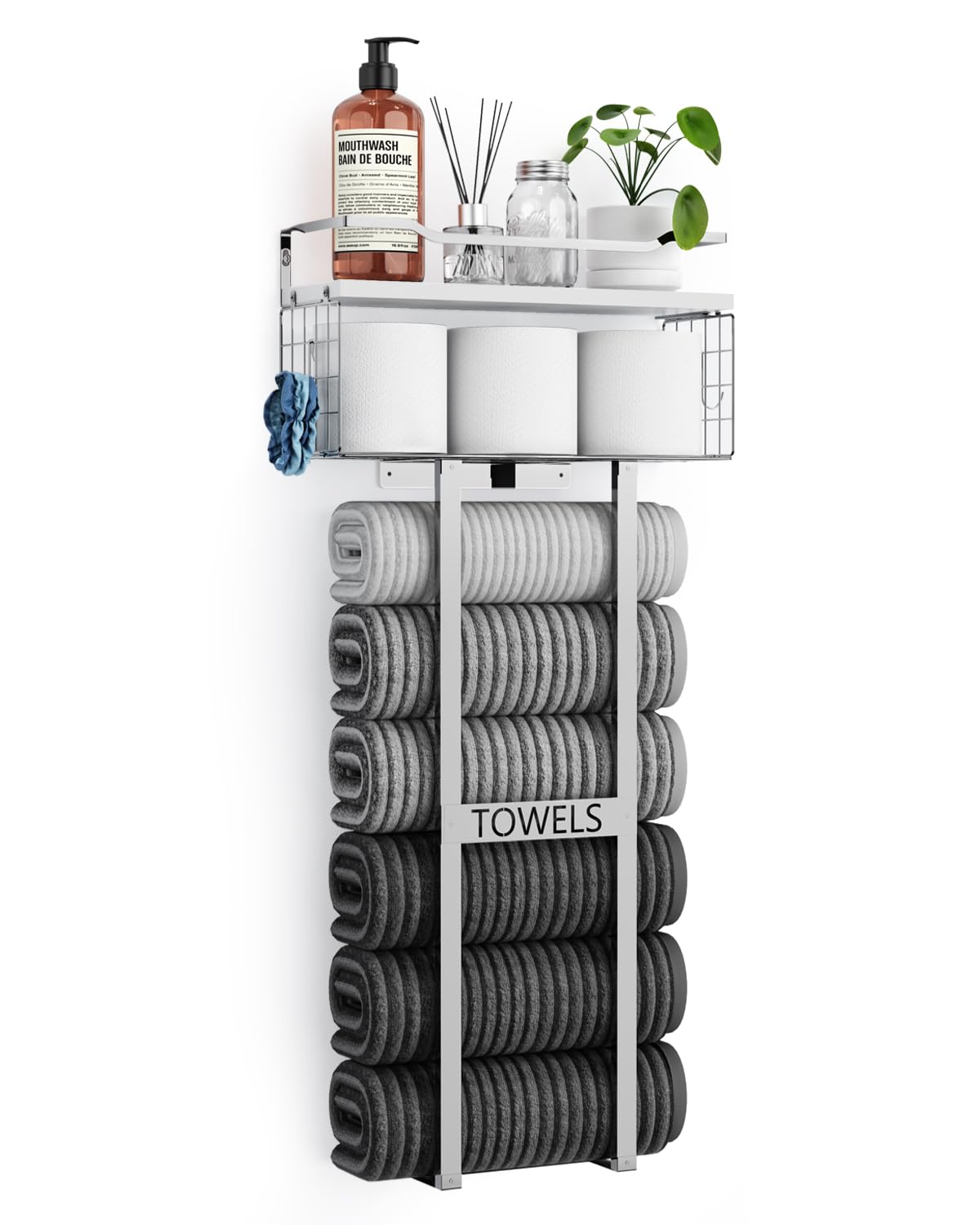 Aetyord Towel Racks for Bathroom - Wall Mounted Metal Rack with Wood Plank, Bathroom Storage Organizer, Towel Holder Stores 6 Large Rolled Towels Easily, Gold and Size XL 31"