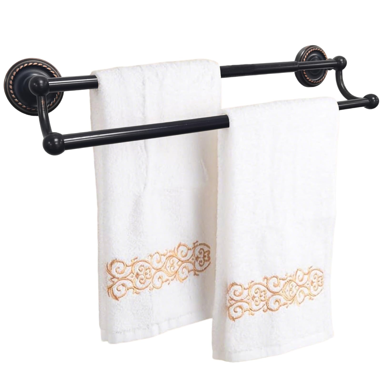Double Towel Bar, Antique Brass Bathroom Towel Racks Wall Mounted, Adjustable Gold Towel Bar Fits 14-25 Inch Centers, Heavy Duty Rustproof Brass Towel Rod Holder for Bath