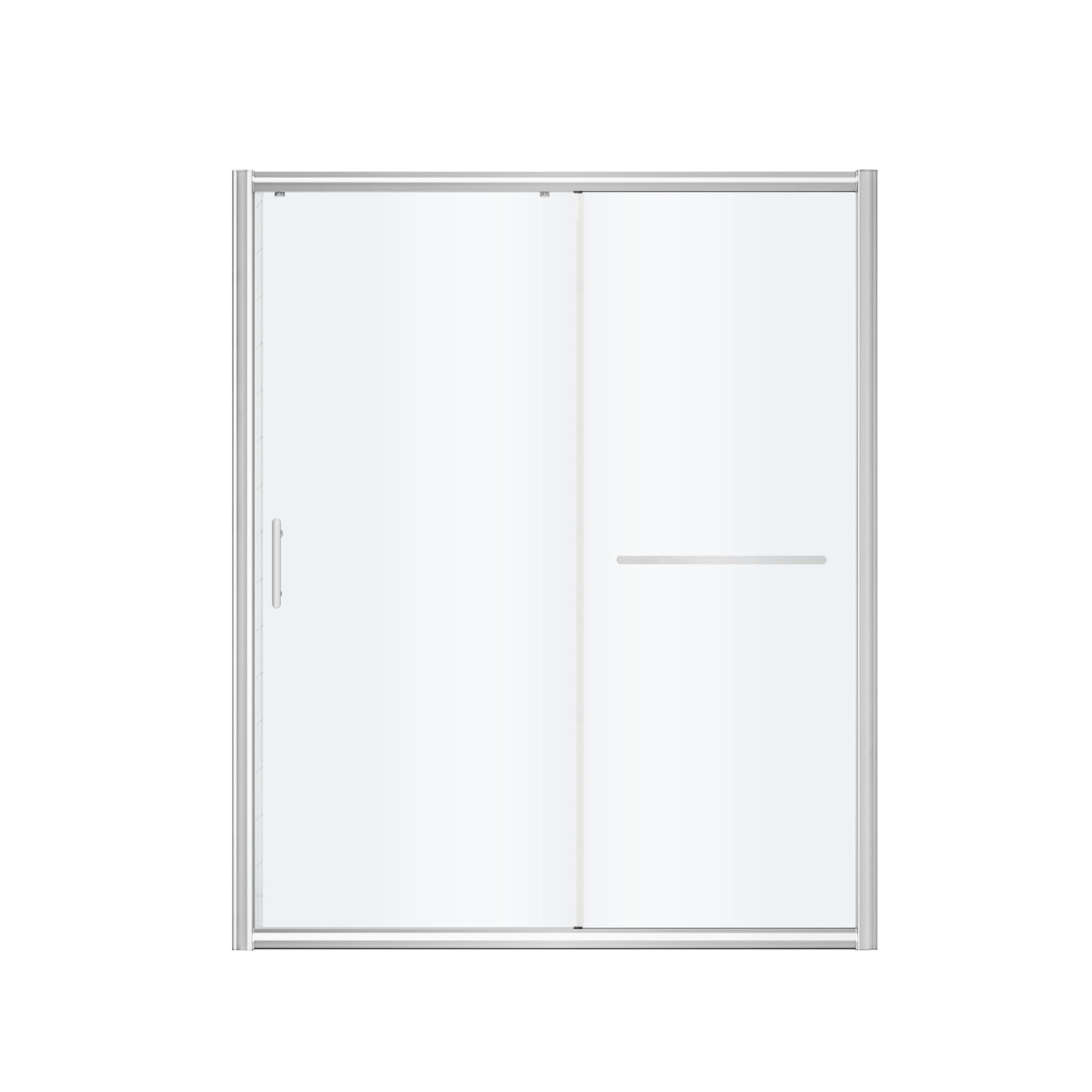 Frosted Sliding Shower Door 55-60" W x 72" H, Matte Black, Single Sliding Door, Framed, 1/4" (6mm) SGCC Tempered Glass, Reversible Installation