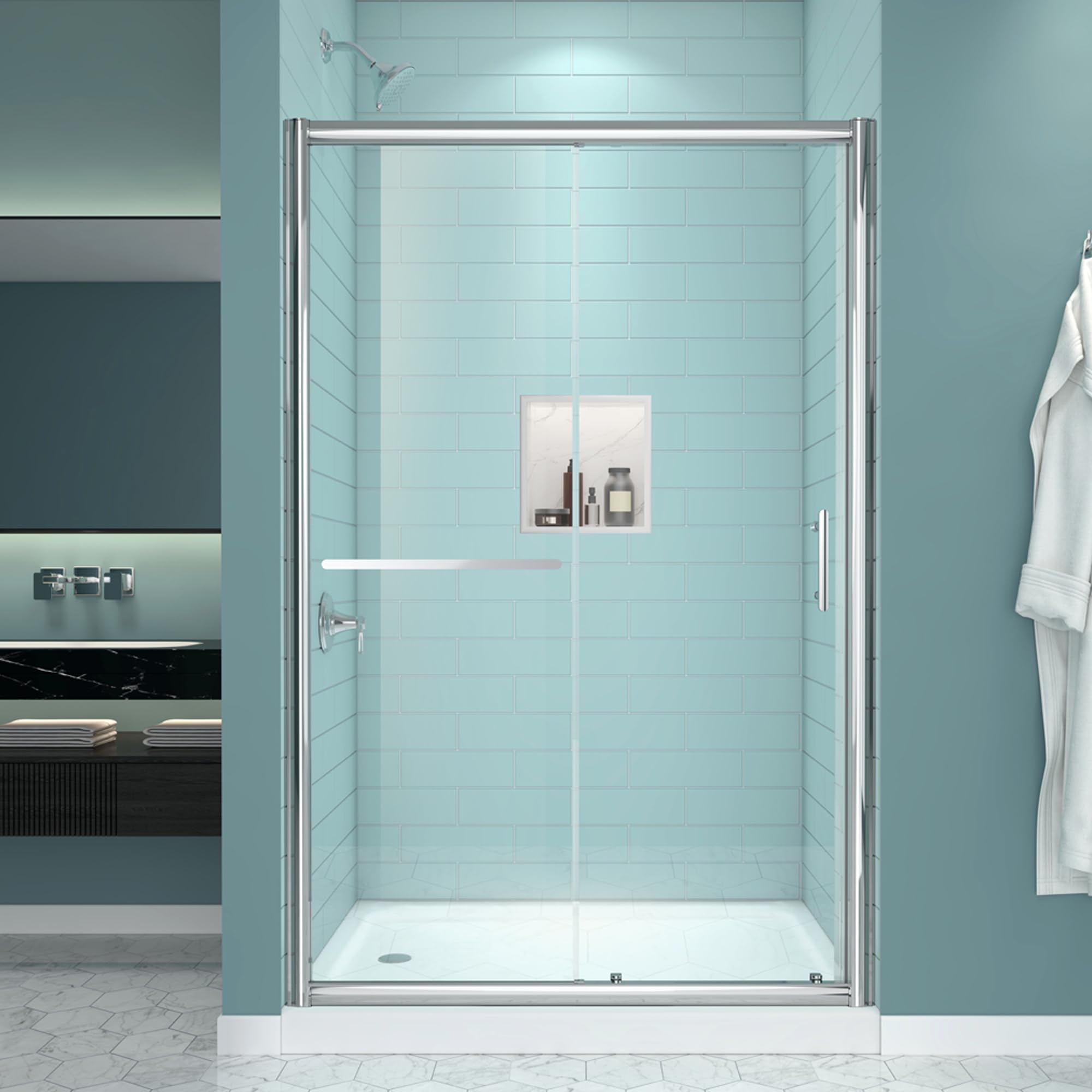 Frosted Sliding Shower Door 55-60" W x 72" H, Matte Black, Single Sliding Door, Framed, 1/4" (6mm) SGCC Tempered Glass, Reversible Installation