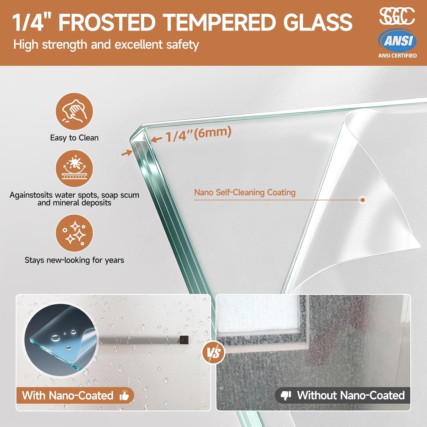 Frosted Glass Shower Door 44–48 in W × 72 in H, Sliding Frosted Shower Door, 1/4" (6mm) Tempered Glass Bypass Shower Door for Bathroom, Privacy Frosted Glass Shower Doors