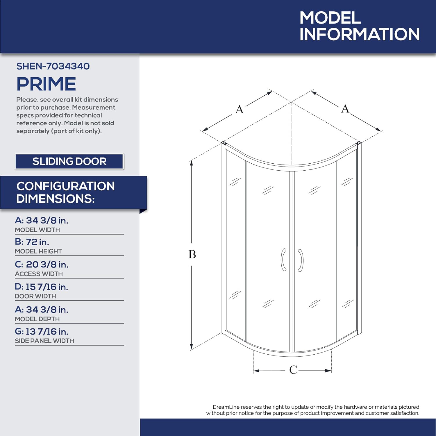 DreamLine Prime 36 in. x 74 3/4 in. Semi-Frameless Frosted Glass Sliding Shower Enclosure in Chrome with White Base Kit, DL-6702-01FR
