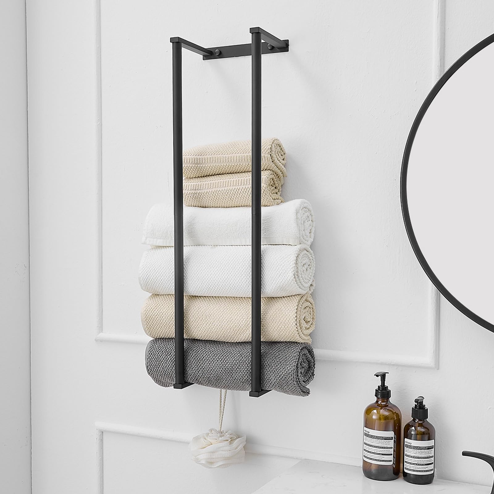 BWE Brushed Gold Towel Racks for Bathroom, Wall Mounted Towel Rack for Rolled Towels, Bathroom Towel Storage, Stainless Steel Vertical Towel Holder, Bathroom Organizer