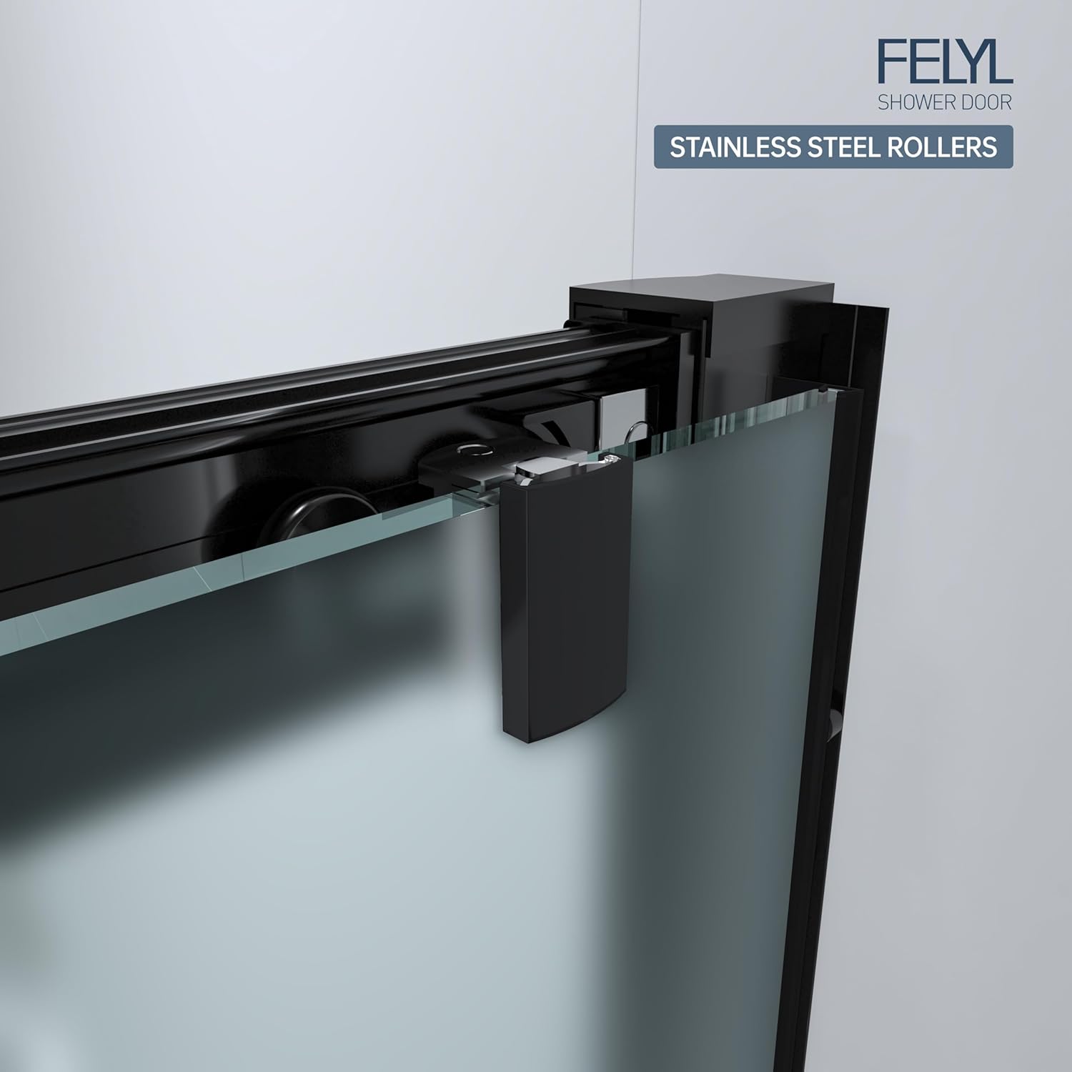 Frosted Sliding Shower Door 55-60" W x 72" H, Matte Black, Single Sliding Door, Framed, 1/4" (6mm) SGCC Tempered Glass, Reversible Installation