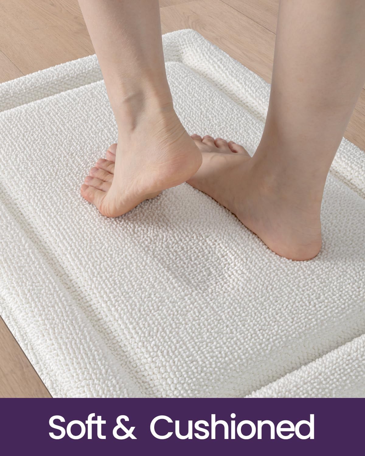 DEXI Memory Foam Bath Mat 32x20, Soft Absorbent Chenille Bathroom Rug, Non Slip Quick Dry Bath Mats for Bathroom, Thick Plush Floor Carpet for Tub Shower, Sink, Ivory