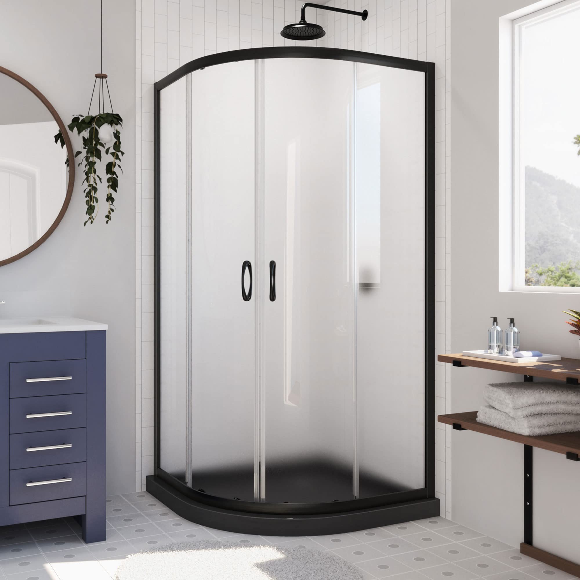 DreamLine Prime 36 in. x 74 3/4 in. Semi-Frameless Frosted Glass Sliding Shower Enclosure in Chrome with White Base Kit, DL-6702-01FR