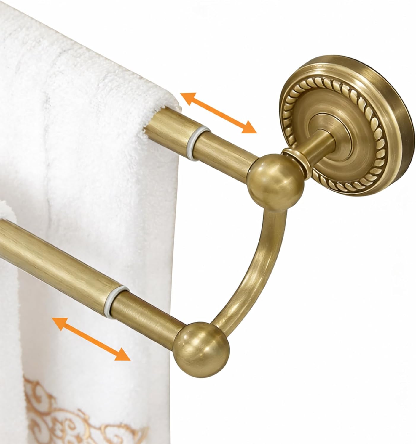 Double Bath Towel Bar, Antique Brass Wall Mounted Towel Rack, Adjustable 14-25 Inch Heavy Duty Rustproof Brass Towel Rod Holder for Bathroom Kitchen