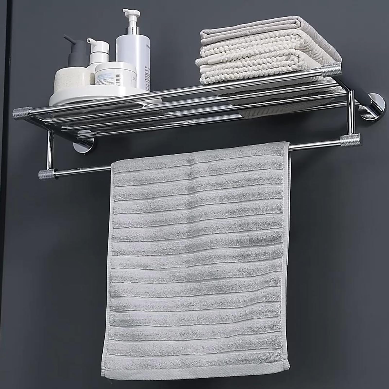 24-Inch Brushed Gold Towel Racks for Bathroom Wall-Mounted, with Solid Brass Knurled Accents, Rust-Resistant 304 Stainless Steel