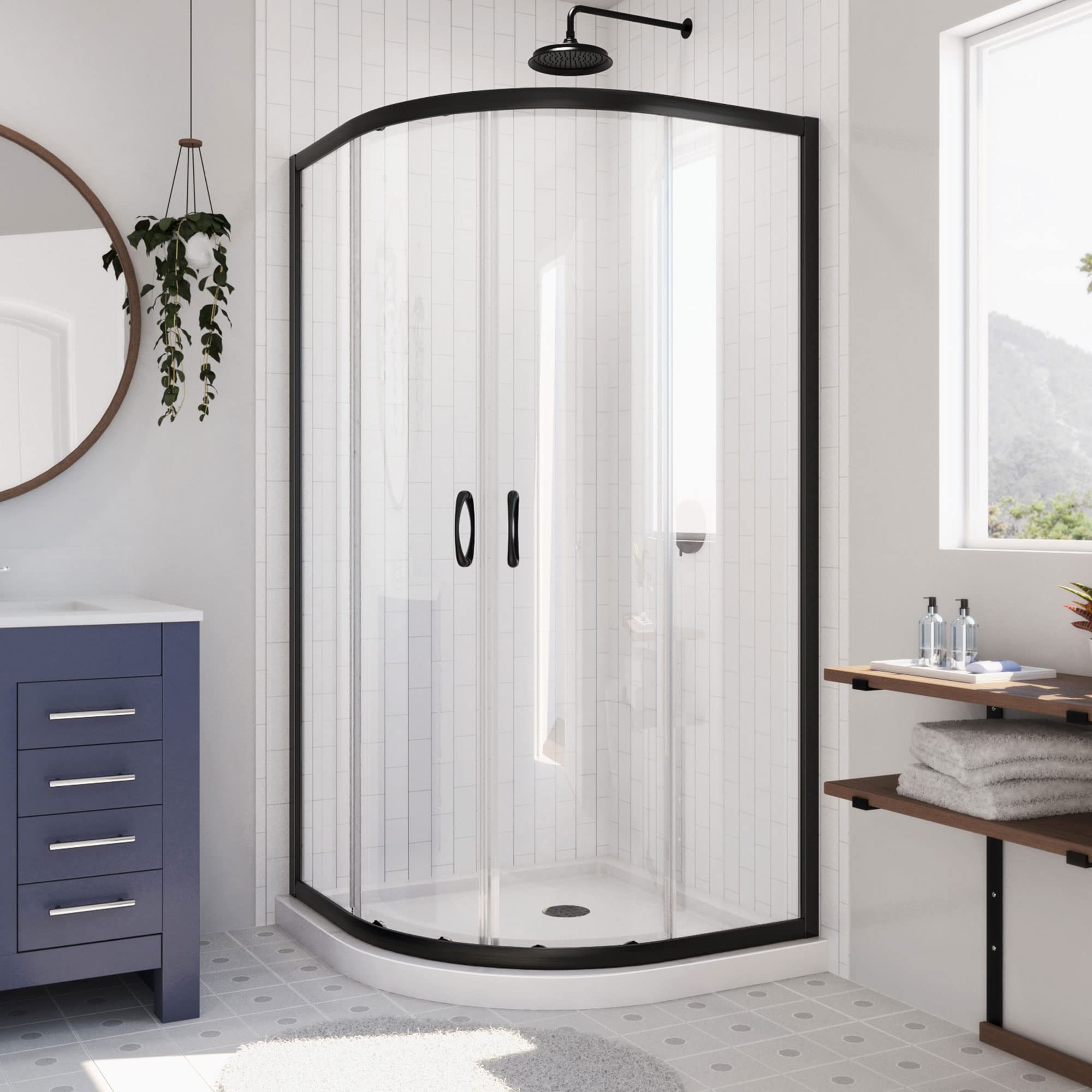 DreamLine Prime 36 in. x 74 3/4 in. Semi-Frameless Frosted Glass Sliding Shower Enclosure in Chrome with White Base Kit, DL-6702-01FR