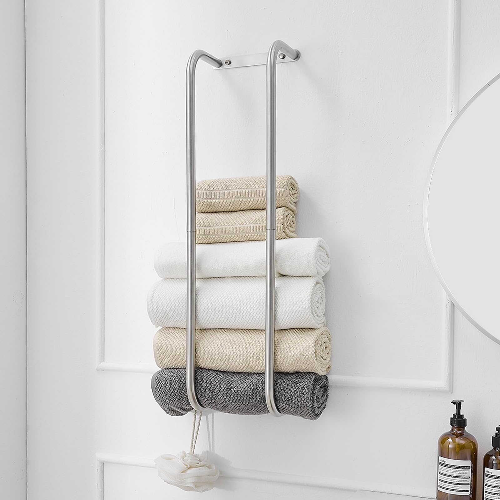 BWE Brushed Gold Towel Racks for Bathroom, Wall Mounted Towel Rack for Rolled Towels, Bathroom Towel Storage, Stainless Steel Vertical Towel Holder, Bathroom Organizer