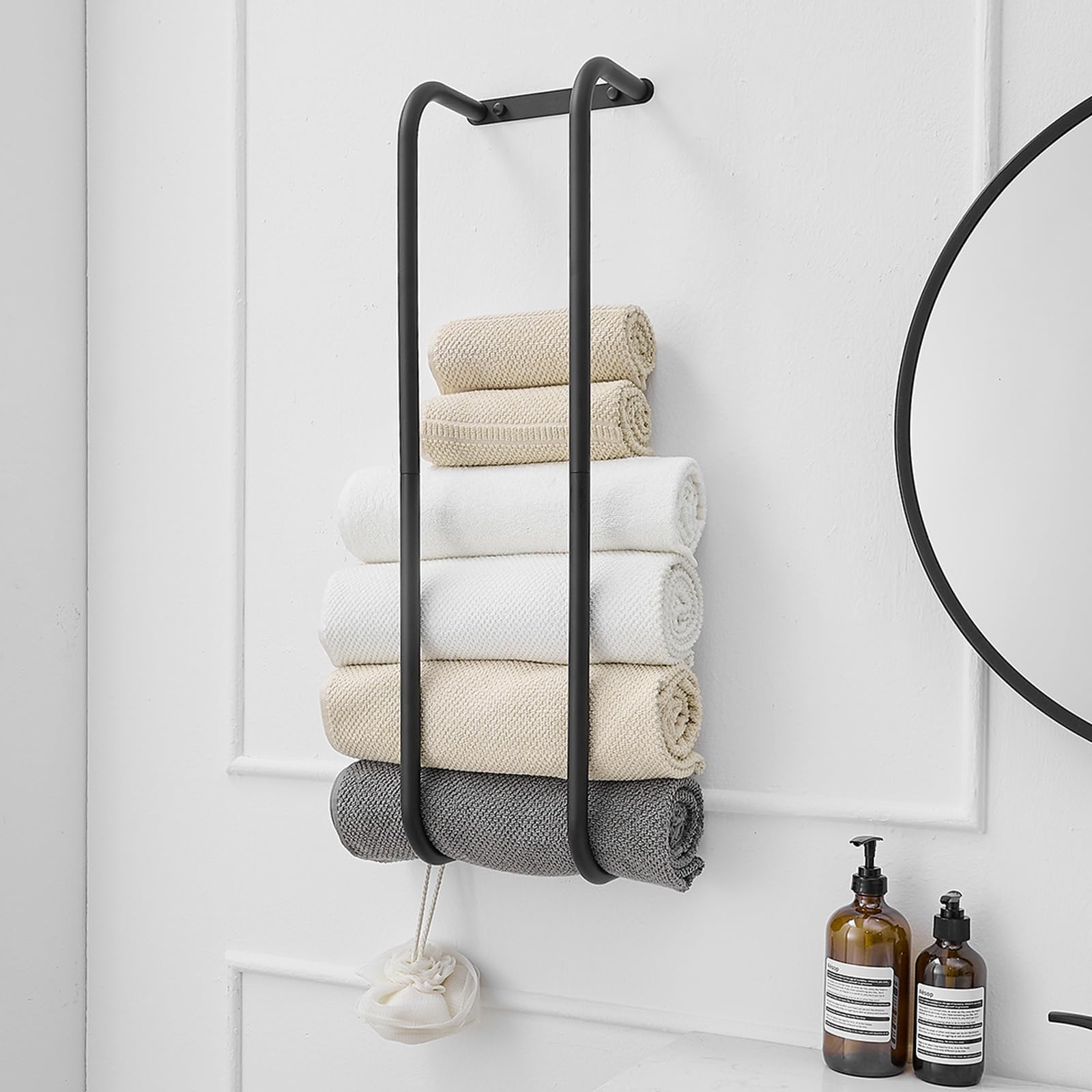 BWE Brushed Gold Towel Racks for Bathroom, Wall Mounted Towel Rack for Rolled Towels, Bathroom Towel Storage, Stainless Steel Vertical Towel Holder, Bathroom Organizer