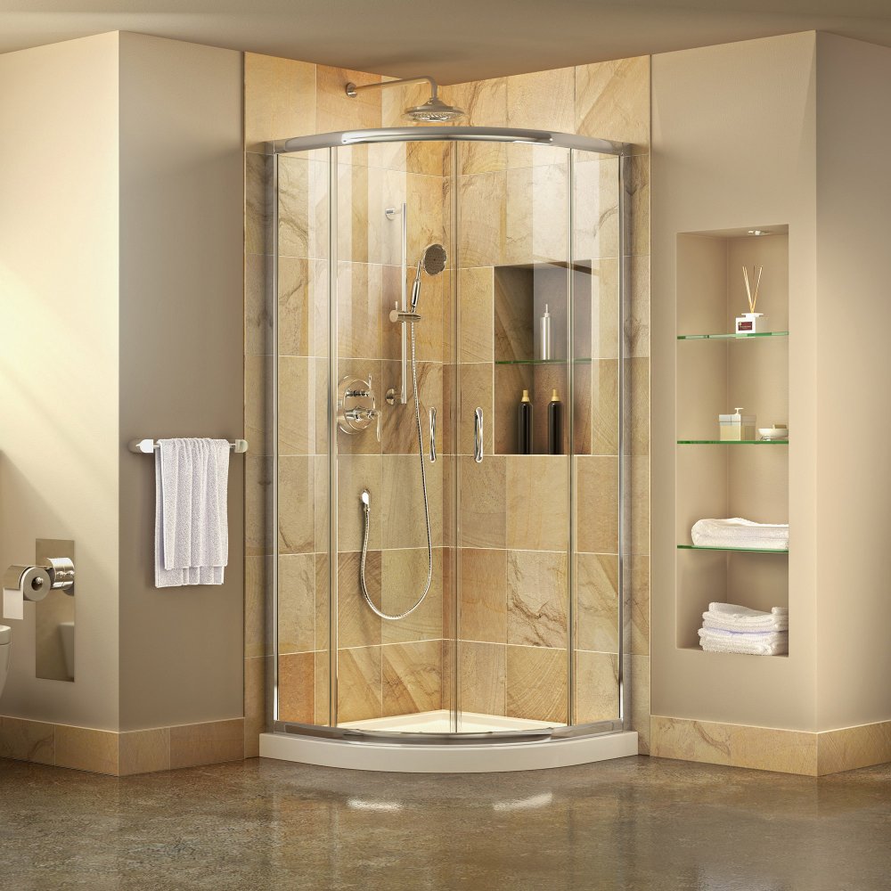 DreamLine Prime 36 in. x 74 3/4 in. Semi-Frameless Frosted Glass Sliding Shower Enclosure in Chrome with White Base Kit, DL-6702-01FR