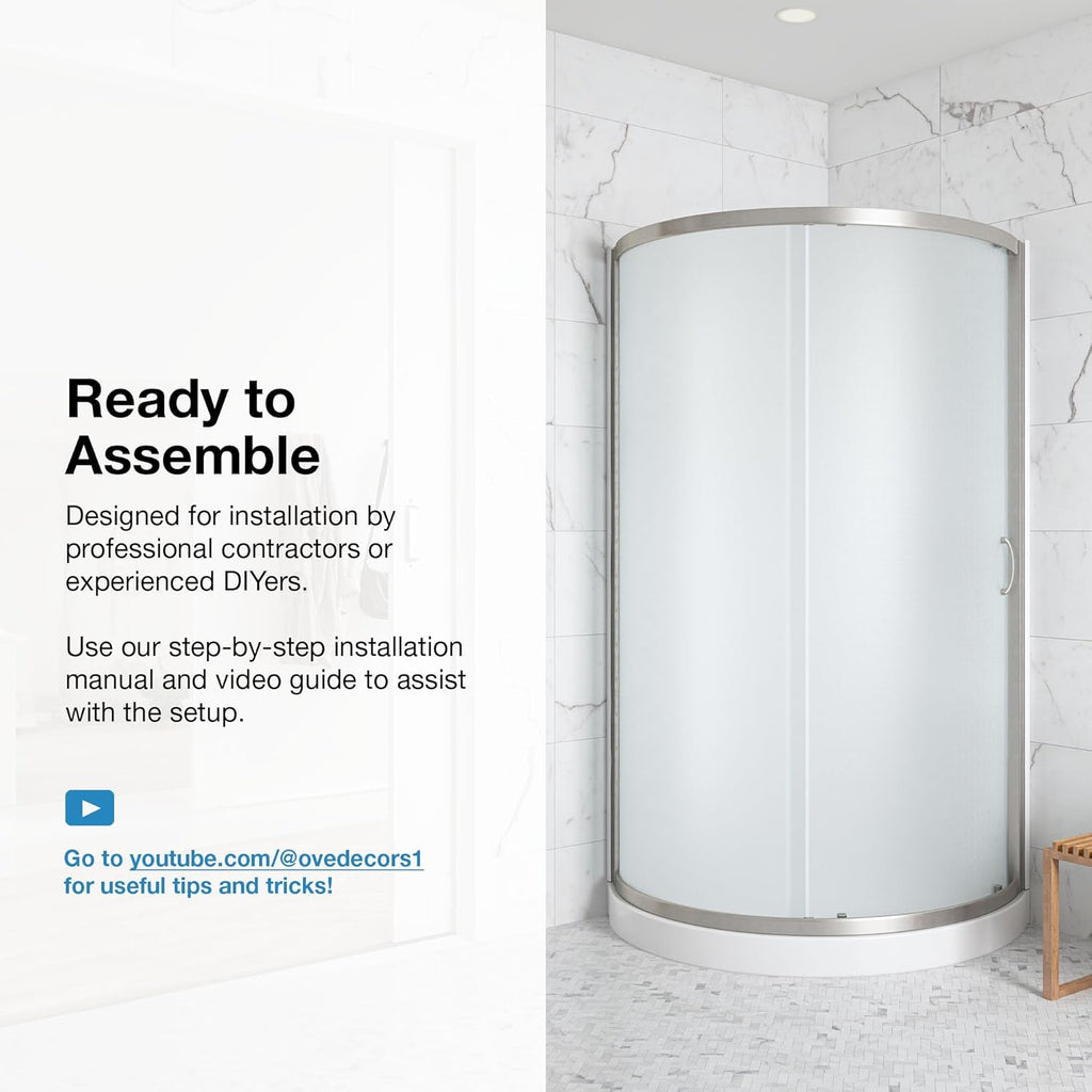 OVE Decors Breeze 34 in. Corner Shower Frosted Sliding Door with Base in Satin Nickel Finish