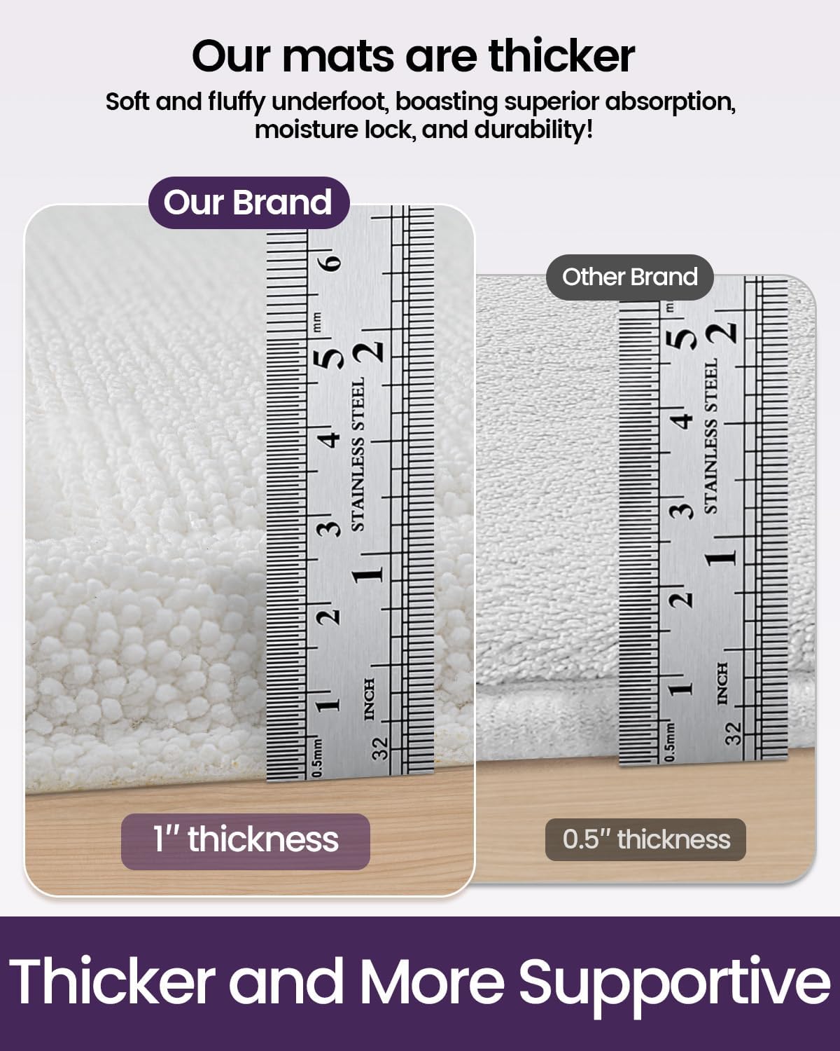 DEXI Memory Foam Bath Mat 32x20, Soft Absorbent Chenille Bathroom Rug, Non Slip Quick Dry Bath Mats for Bathroom, Thick Plush Floor Carpet for Tub Shower, Sink, Ivory