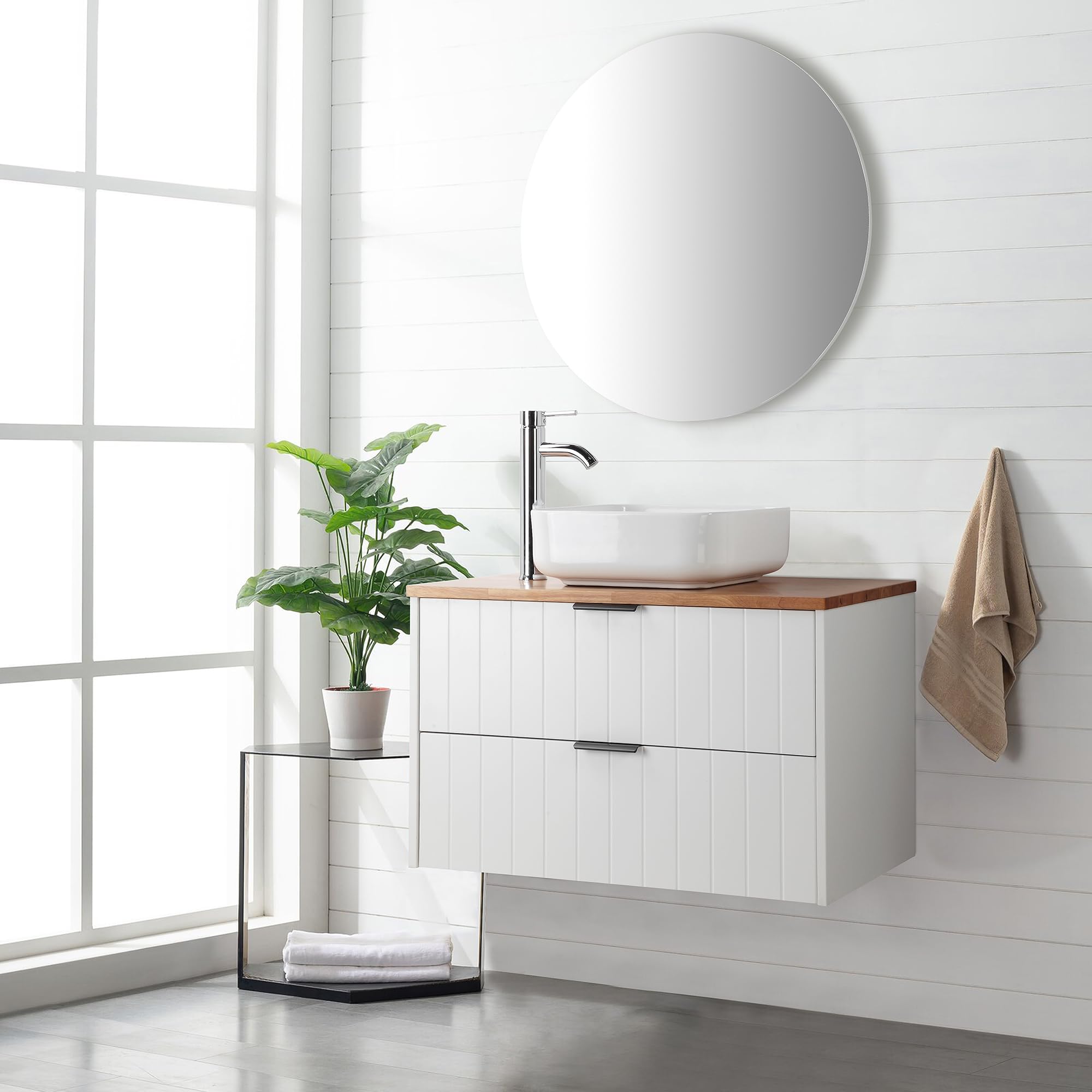 40 inch Modern Floating Bathroom Vanity with Sink, Wall Mounted Bathroom Cabinet with Ceramic Sink, Sintered Stone Countertop, 2 Soft Closing Drawers & Open Storage Shelf, Black