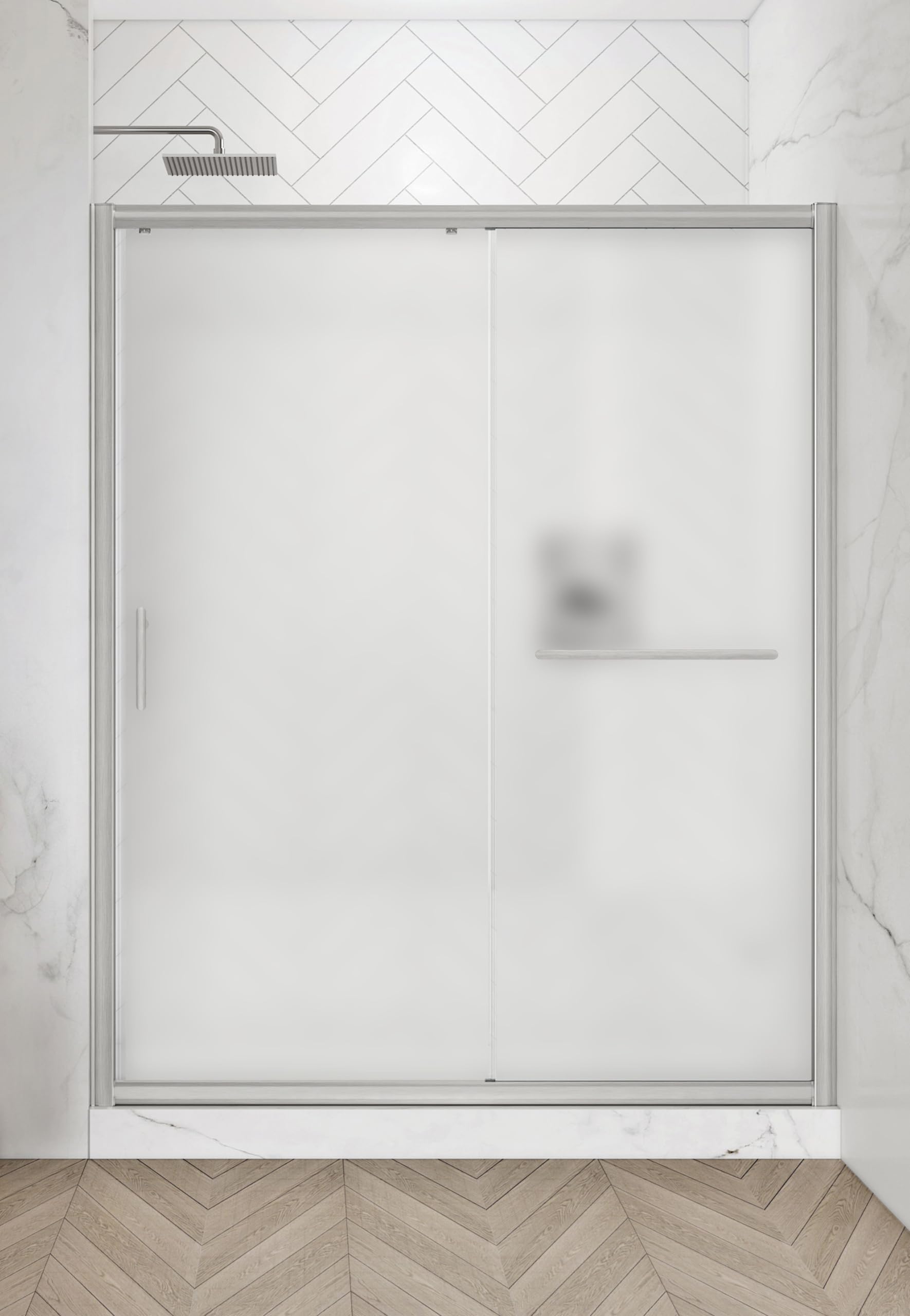 Frosted Sliding Shower Door 55-60" W x 72" H, Matte Black, Single Sliding Door, Framed, 1/4" (6mm) SGCC Tempered Glass, Reversible Installation