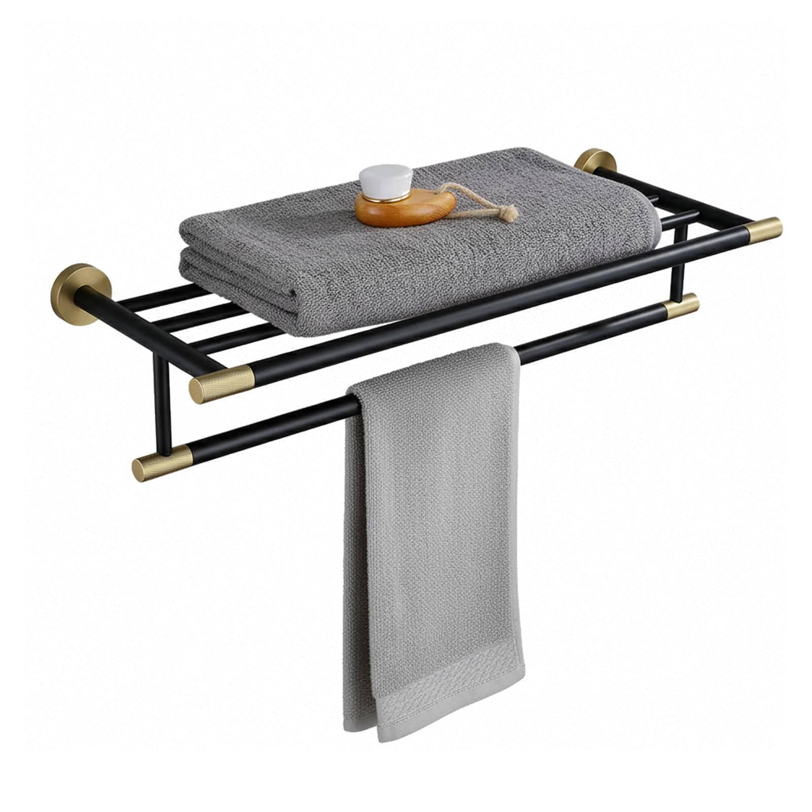 24-Inch Brushed Gold Towel Racks for Bathroom Wall-Mounted, with Solid Brass Knurled Accents, Rust-Resistant 304 Stainless Steel