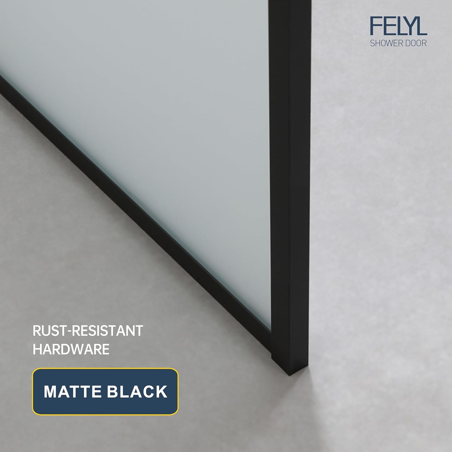 Frosted Shower Glass Panel 34" W x 72" H, Matte Black, Framed Fixed Glass Panel, 5/16" (8mm) SGCC Tempered Glass, Reversible Installation