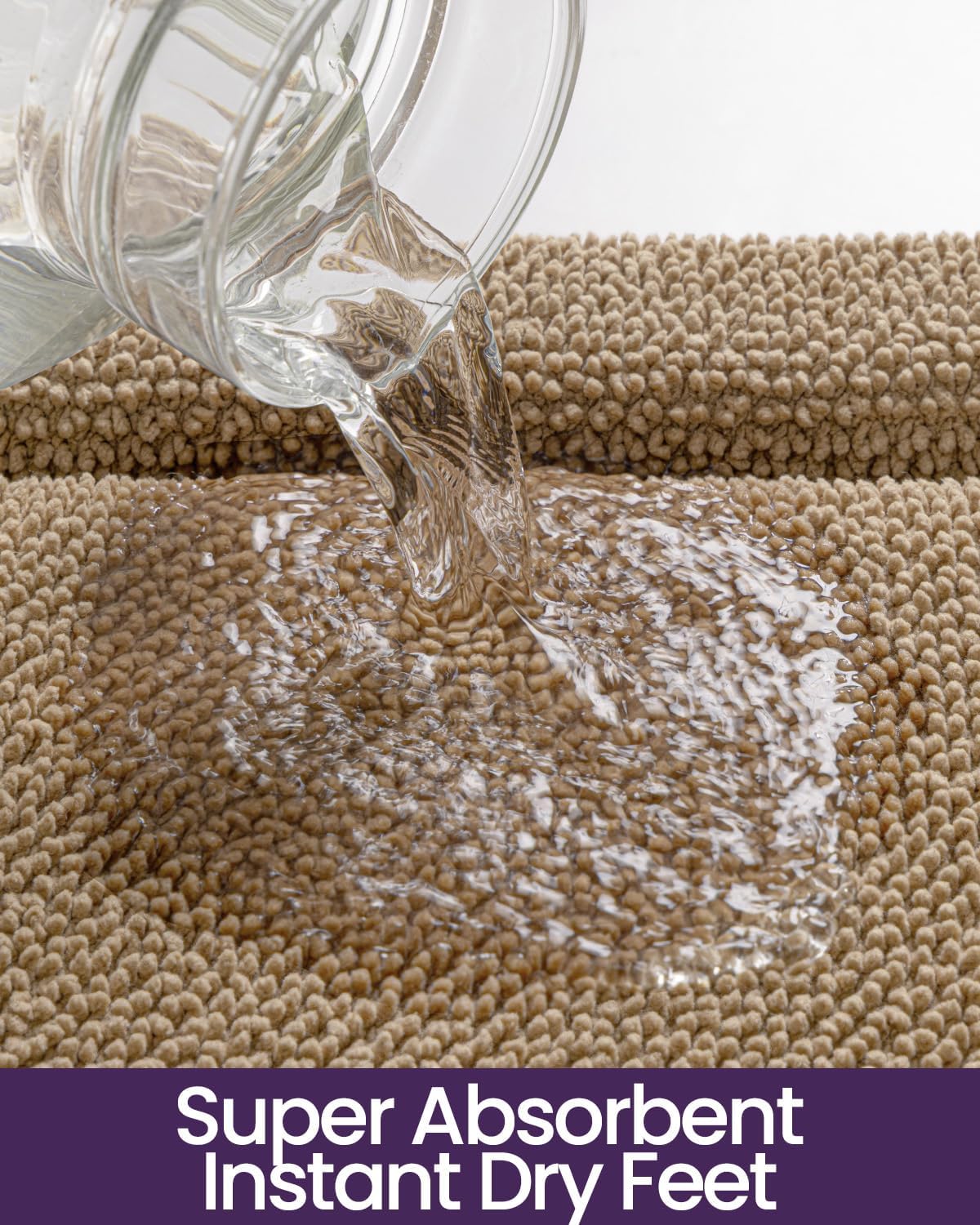 DEXI Memory Foam Bath Mat 24x17, Soft Absorbent Chenille Bathroom Rug, Non Slip Quick Dry Bath Mats for Bathroom, Thick Plush Floor Carpet for Tub Shower, Sink, Beige