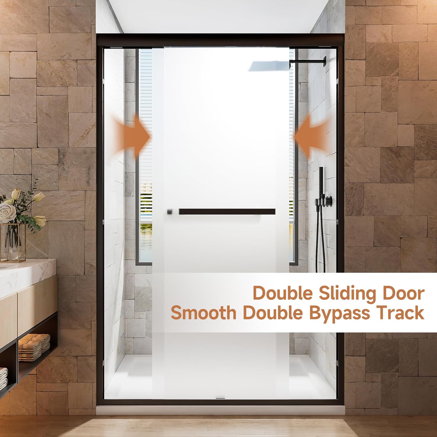 Frosted Glass Shower Door 44–48 in W × 72 in H, Sliding Frosted Shower Door, 1/4" (6mm) Tempered Glass Bypass Shower Door for Bathroom, Privacy Frosted Glass Shower Doors