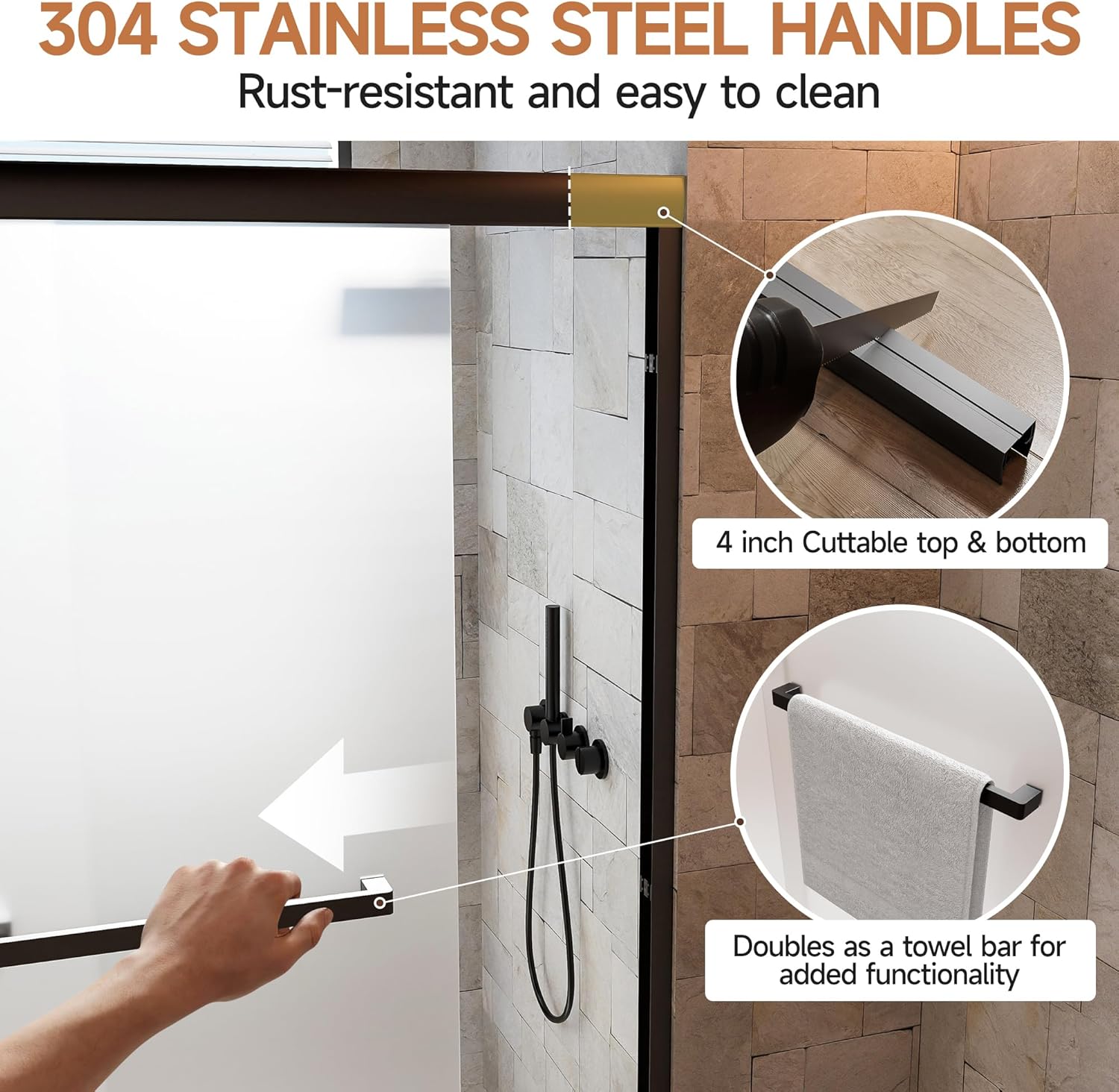 Frosted Glass Shower Door 44–48 in W × 72 in H, Sliding Frosted Shower Door, 1/4" (6mm) Tempered Glass Bypass Shower Door for Bathroom, Privacy Frosted Glass Shower Doors