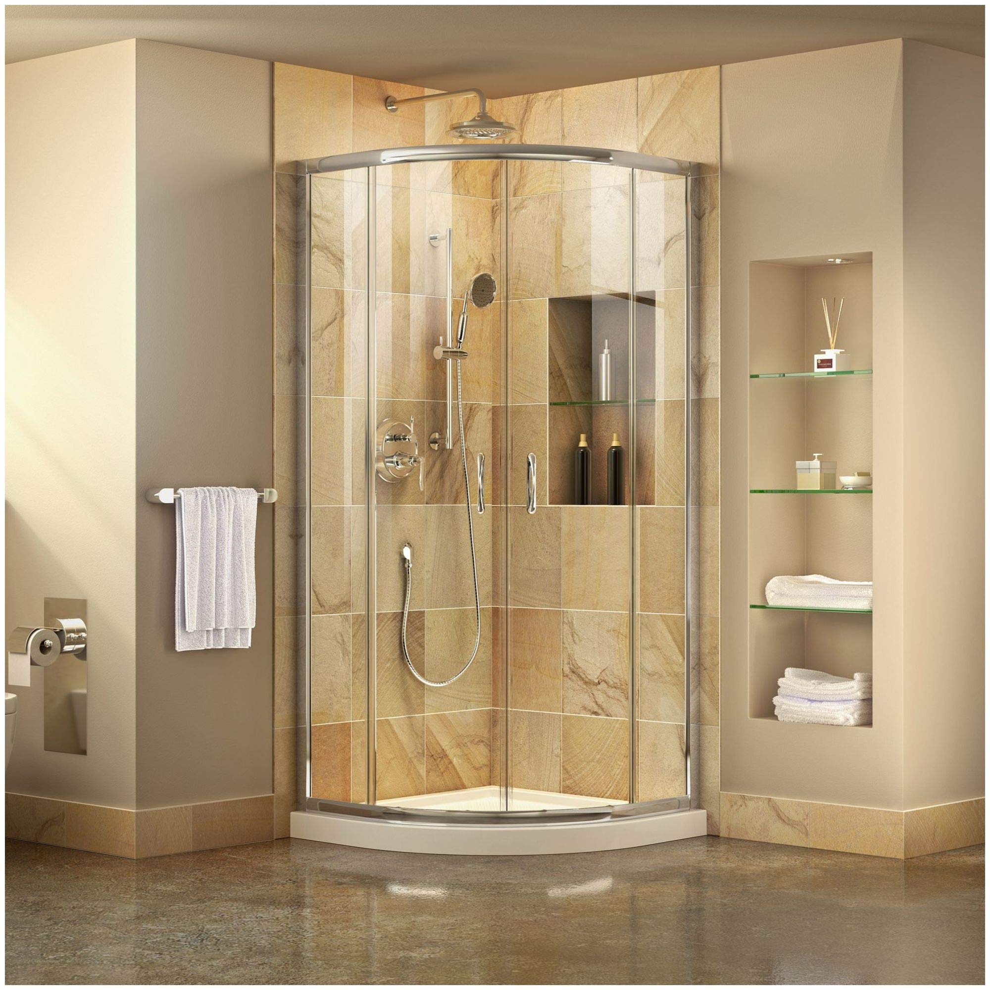 DreamLine Prime 36 in. x 74 3/4 in. Semi-Frameless Frosted Glass Sliding Shower Enclosure in Chrome with White Base Kit, DL-6702-01FR
