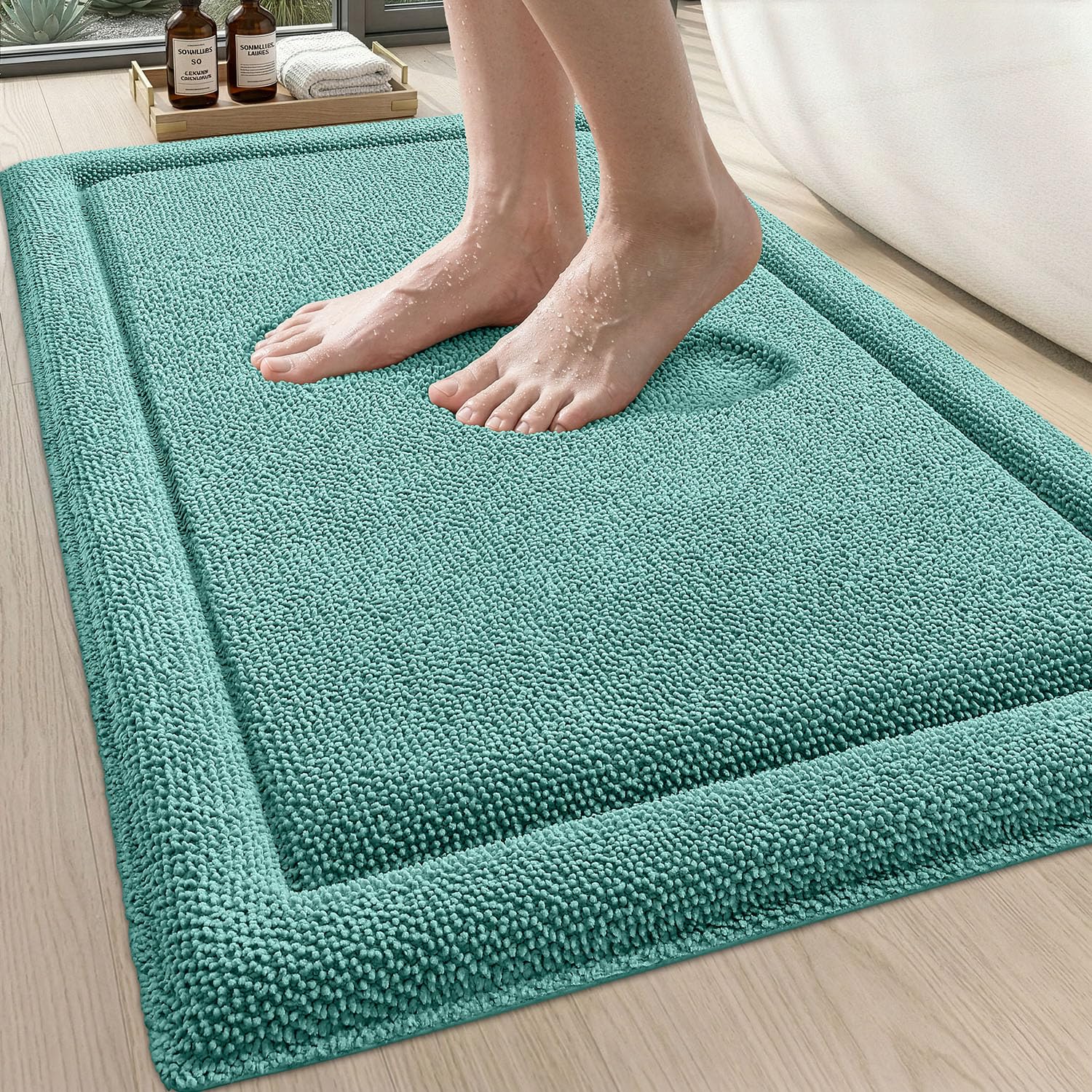 DEXI Memory Foam Bath Mat 32x20, Soft Absorbent Chenille Bathroom Rug, Non Slip Quick Dry Bath Mats for Bathroom, Thick Plush Floor Carpet for Tub Shower, Sink, Ivory