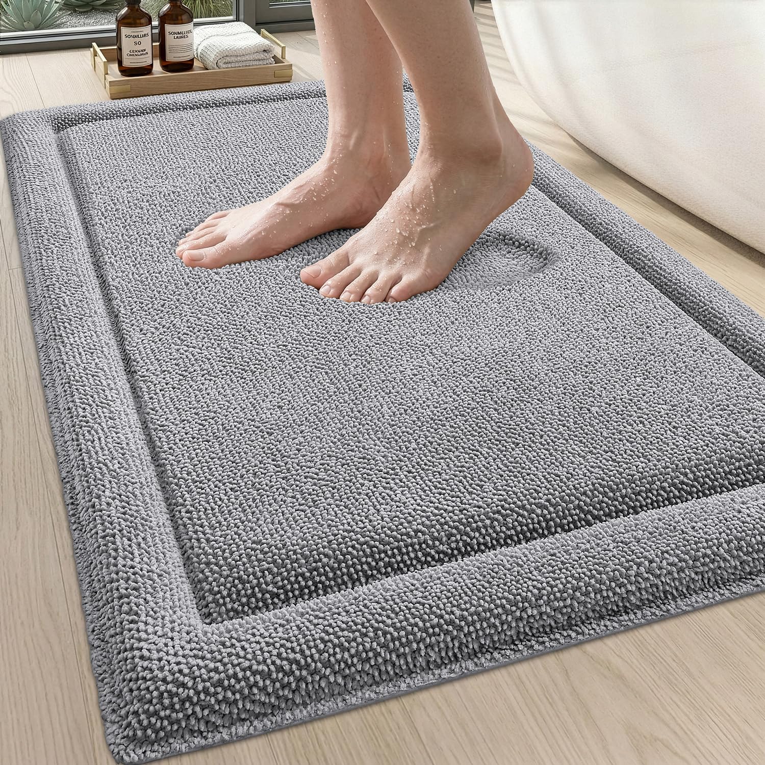 DEXI Memory Foam Bath Mat 32x20, Soft Absorbent Chenille Bathroom Rug, Non Slip Quick Dry Bath Mats for Bathroom, Thick Plush Floor Carpet for Tub Shower, Sink, Ivory