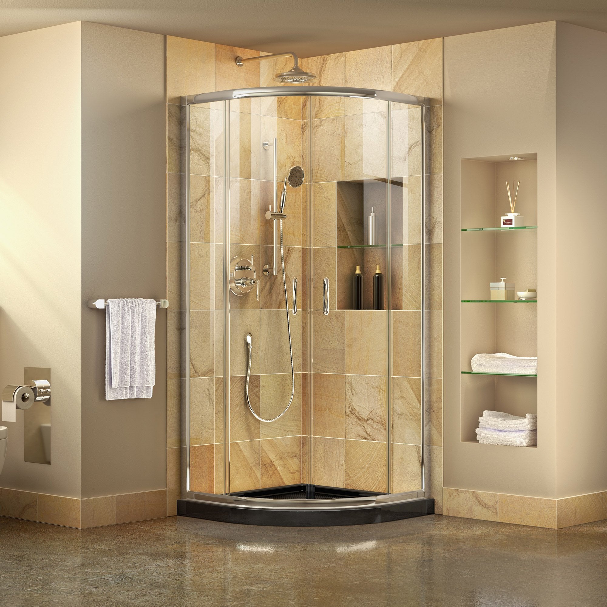 DreamLine Prime 36 in. x 74 3/4 in. Semi-Frameless Frosted Glass Sliding Shower Enclosure in Chrome with White Base Kit, DL-6702-01FR
